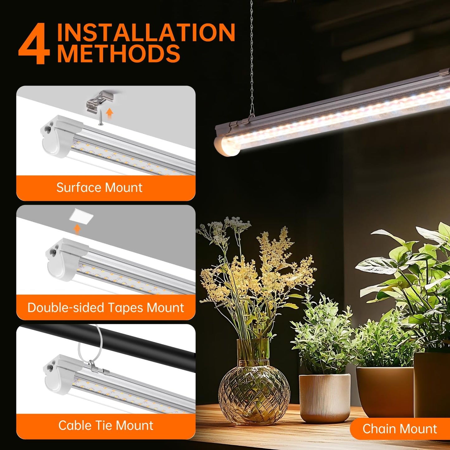 Bstrip T8 Grow Light, 1.4FT 36W (2 x 18W) Plant Lights for Indoor Growing with Timer, Full Spectrum with 660nm Red LEDs, 3467K, Ideal for Indoor Plants, Greenhouse, Seeding, Linkable Design, 2-Pack