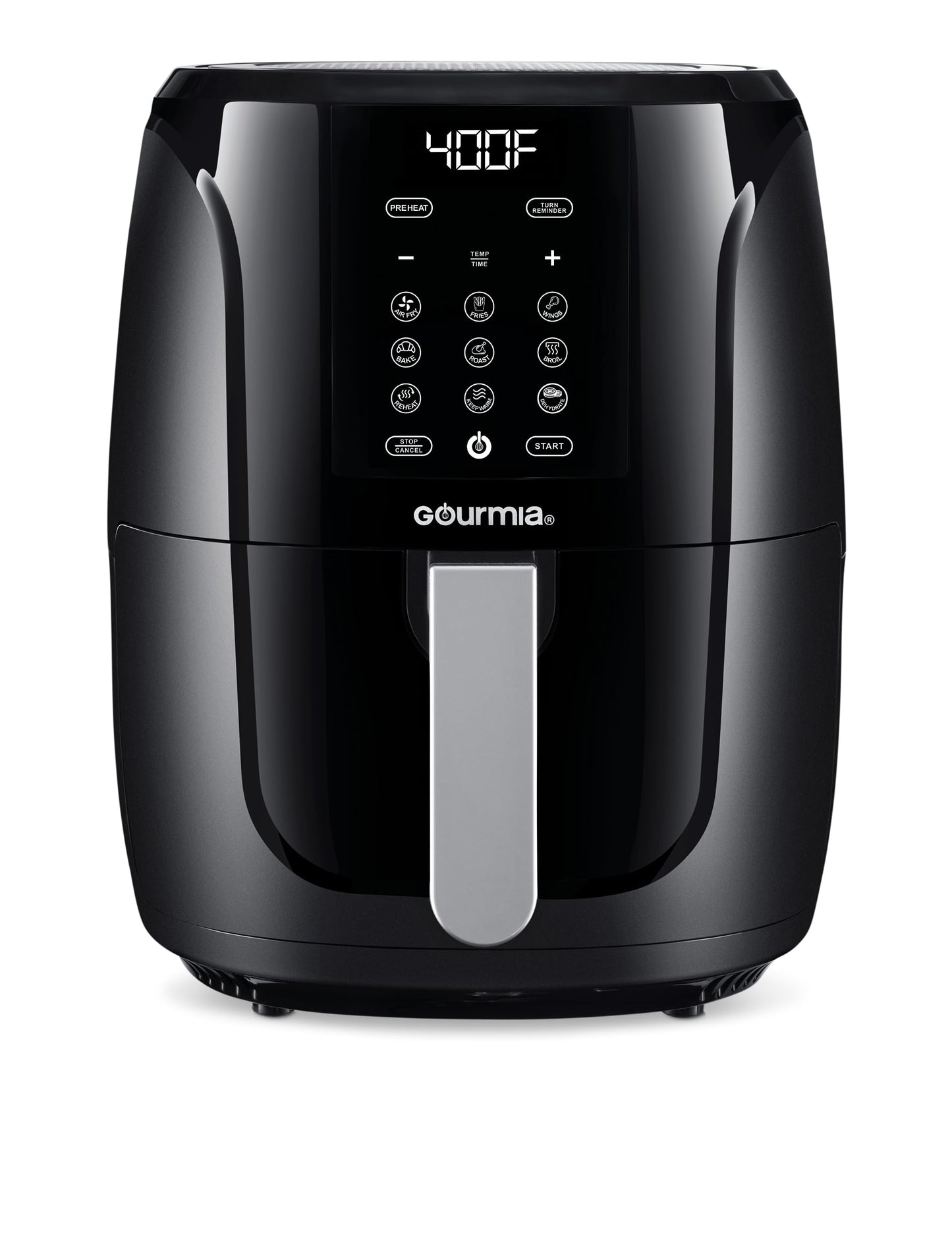 Gourmia Air Fryer Oven Digital Display 5 Quart Large AirFryer Cooker 12 1-Touch Cooking Presets, XL Air Fryer Basket 1500w Power Multifunction Black and Stainless Steel Accents FRY FORCE GAF536