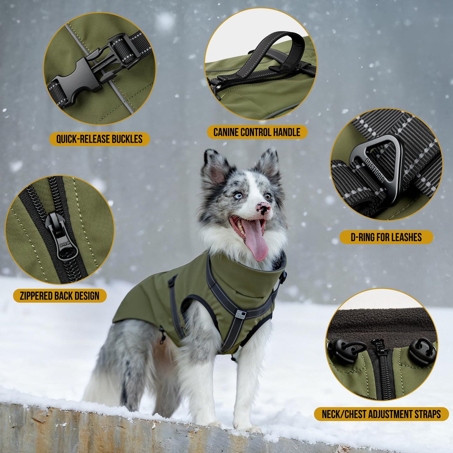 Dog Jacket Waterproof Dog Coat Cold Weather Reflective Jacket with Soft Fleece Lining Warm Coat for Pet Indoor & Outdoor Camping Hiking (Olive, Large)