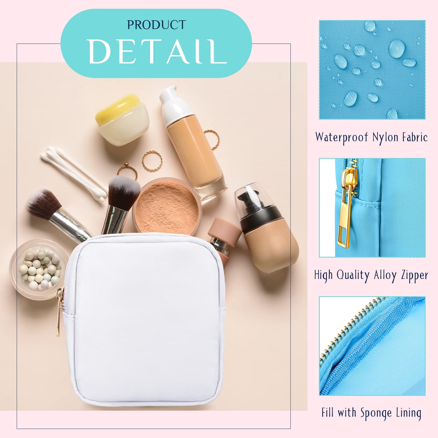 6 Pcs Nylon Cosmetic Bag Travel Make up Pouch Toiletry with Zipper Preppy Makeup Bag Waterproof Organizer Case Set for Women Girls(4.7 x 5.1 x 2 Inches,Colorful)