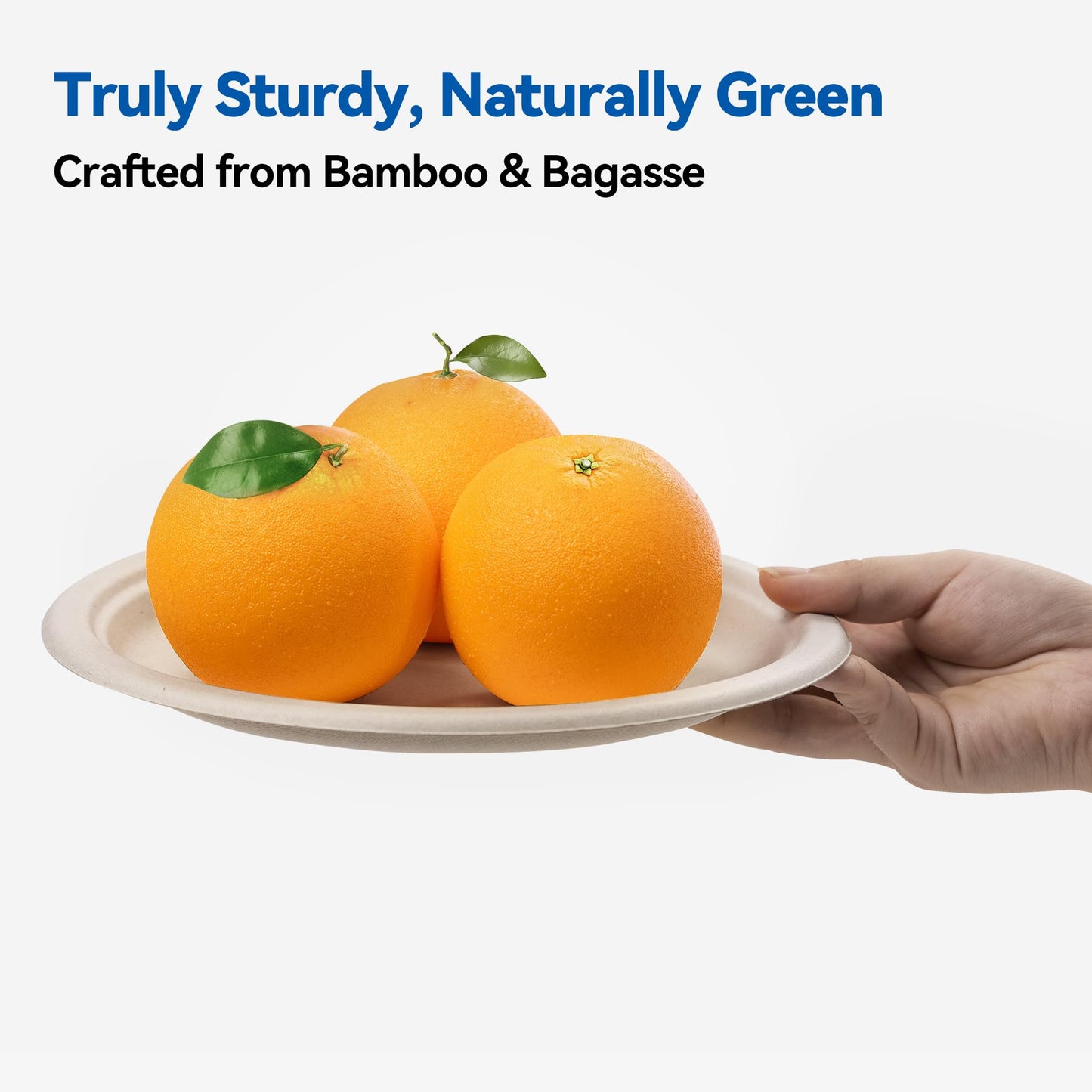 Leafory 10 Inch Compostable Paper Plates 150 Pack – Heavy Duty, Eco-Friendly, Biodegradable Sugarcane & Bamboo Fiber, Natural Disposable Plates for Party, Camping & Everyday Use