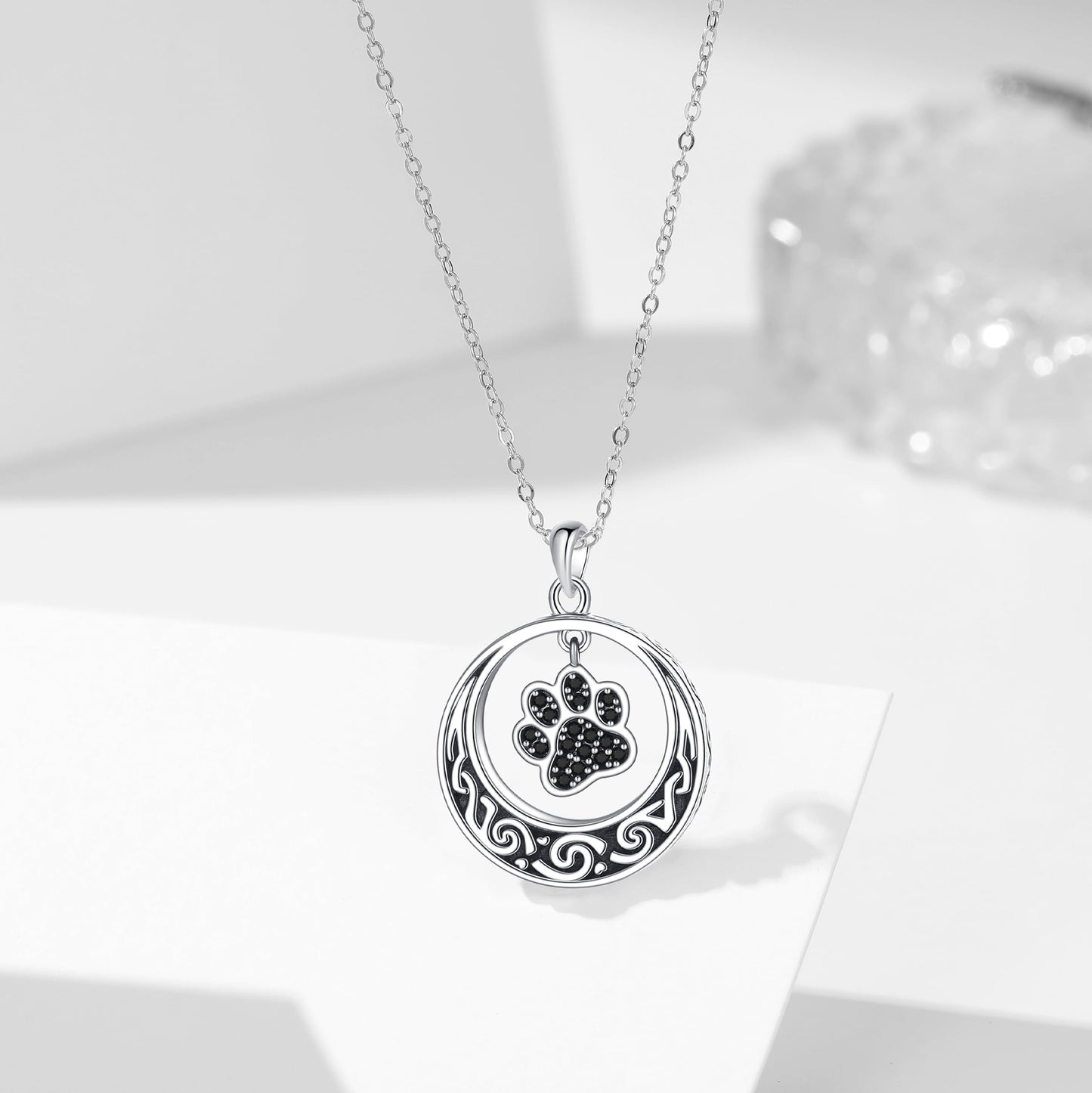Paw Circle of Life Urn Necklace for Ashes Eternity 925 Sterling Silver Dog Cat Pet Ashes Necklace Keepsake for Ashes Memory Keepsake Jewelry for Women
