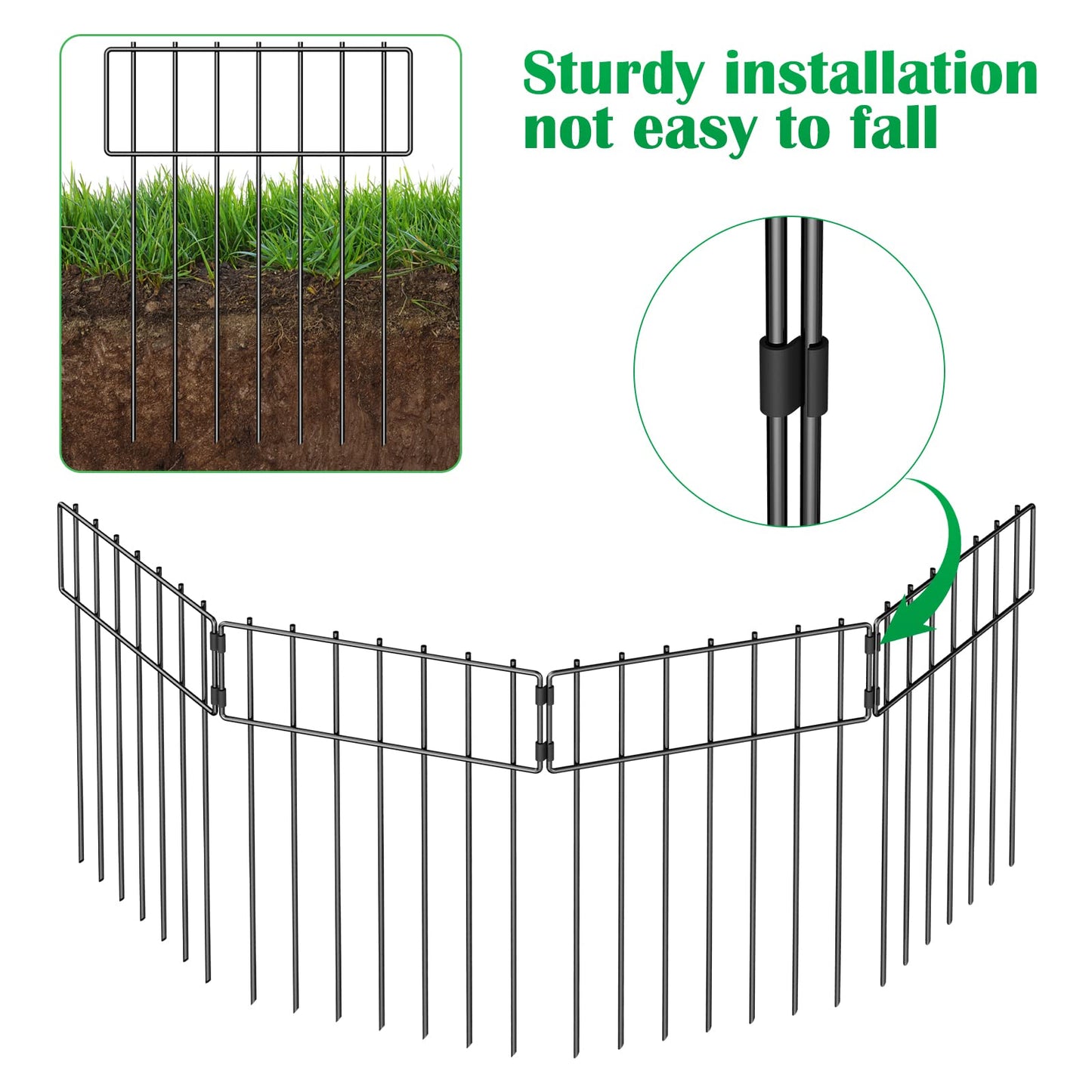 10 Pack Animal Barrier Fence, Total 16.7 Inch(H) X 10.8 Ft(L) Decorative Garden Fence, Rustproof Metal Barrier Bottom Fence, Dog Rabbits Ground Stakes Border Fence for Garden, Yard.