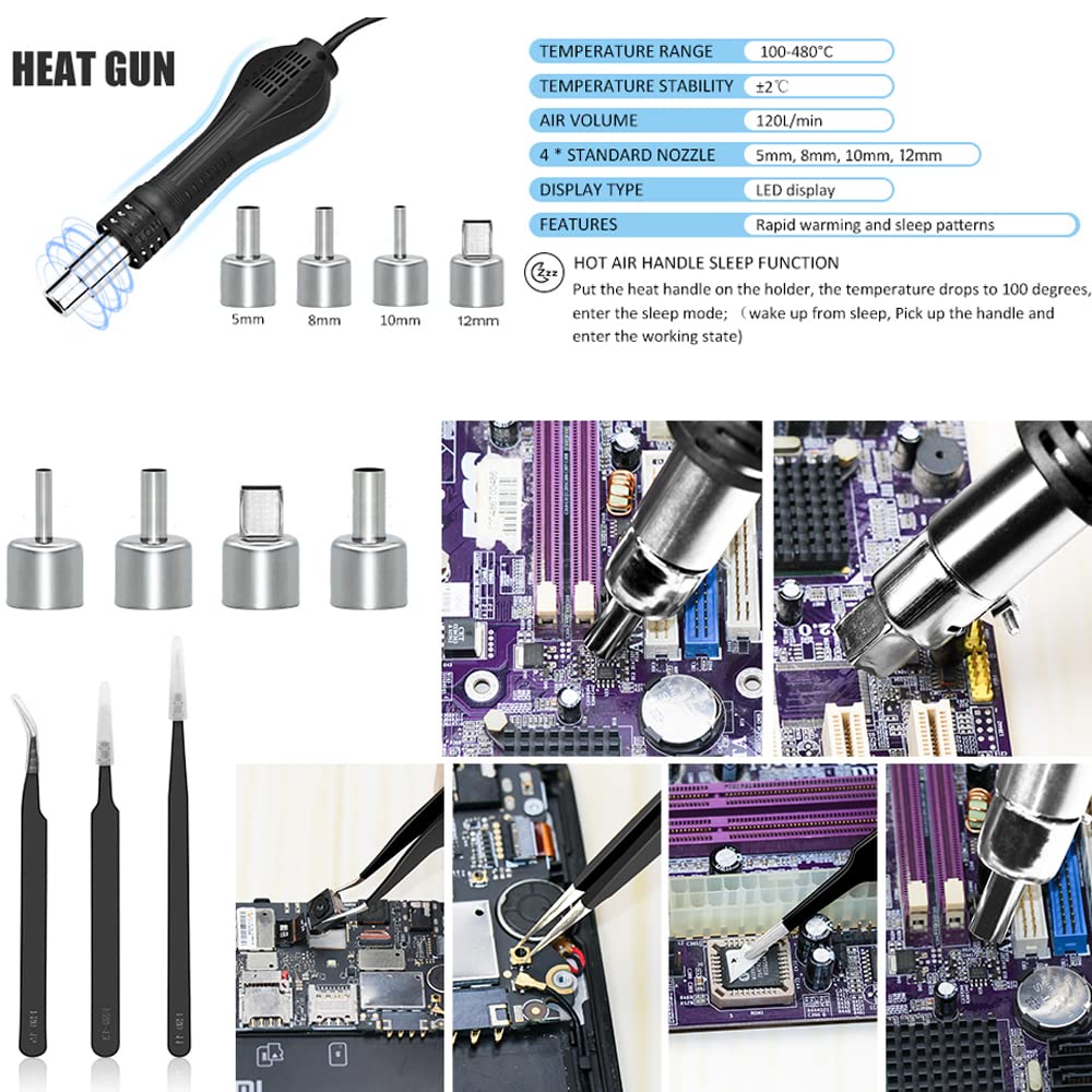 2 in 1 750W LED Digital Soldering Station Hot Air Gun Rework Station Electric Soldering Iron for Phone PCB IC SMD BGA Welding Set 110V