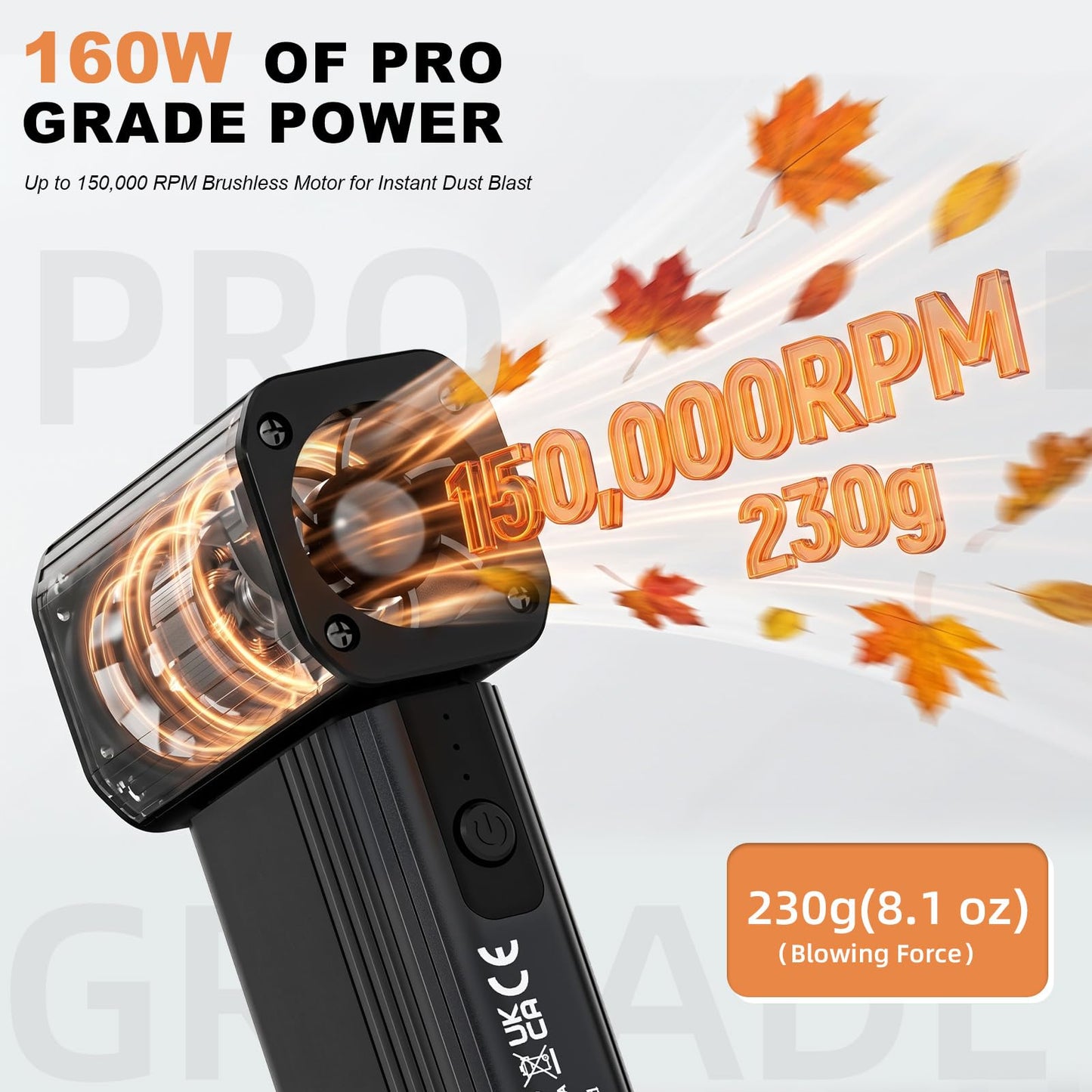 OHOKAR Compressed Air Duster-150000RPM 160W Brushless Motor Metal-Bodied Electric Air Duster, 29.6Wh Rechargeable Cordless Mini Blower, 18W Fast Charging 4-Speed Dust Blower for PC, Keyboard,Car, Home