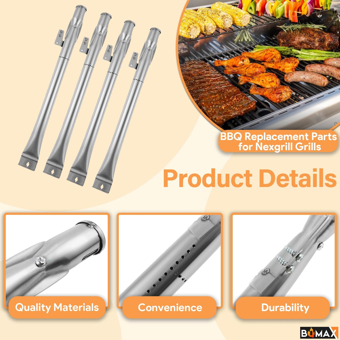 Barbecue Replacement Parts for Nexgrill Replacement Parts 4 Burner 720-0958A, 720-0830H, 720-0864, 720-0830D, BBQ Heat Plate Shields and Burner for Nexgrill BBQ Parts