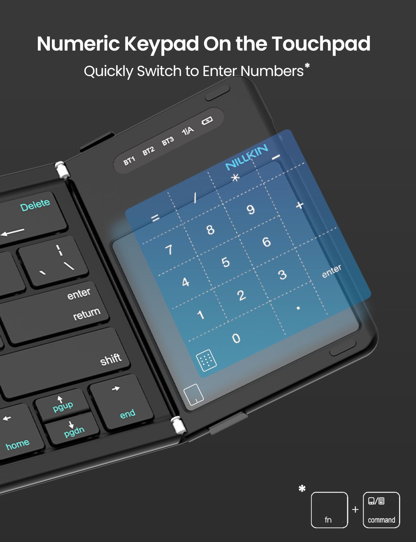 Nillkin Foldable Keyborad with Touchpad & Number Pad, Bluetooth Keyboard with Trackpad, Folding Wireless Portable Keyboard for PC Laptop iPad Tablets Smartphone, Silicone Leather Cover, Black