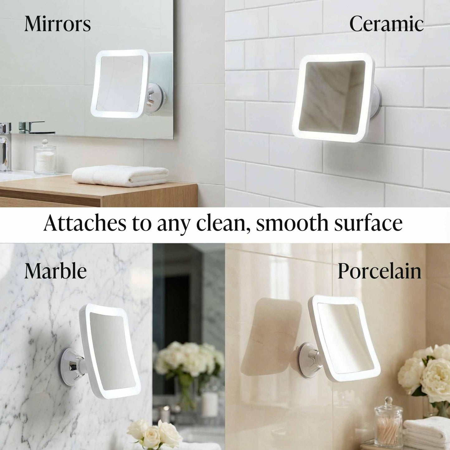 Fancii Rechargeable 10x Magnifying Mirror with 3 LED Light Settings, Dimmable Touch Light, Cordless, Locking Suction Mount, Lighted Mirror for Bathroom or Travel (Mira 2)