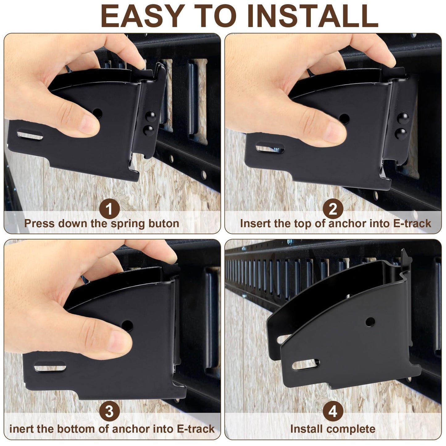 TENVONE 10 Pack Black E-Track Wood Beam End Socket, Fits 2x4 & 2x6, Zinc Plated Steel, Beam Mount, Shelf Brackets
