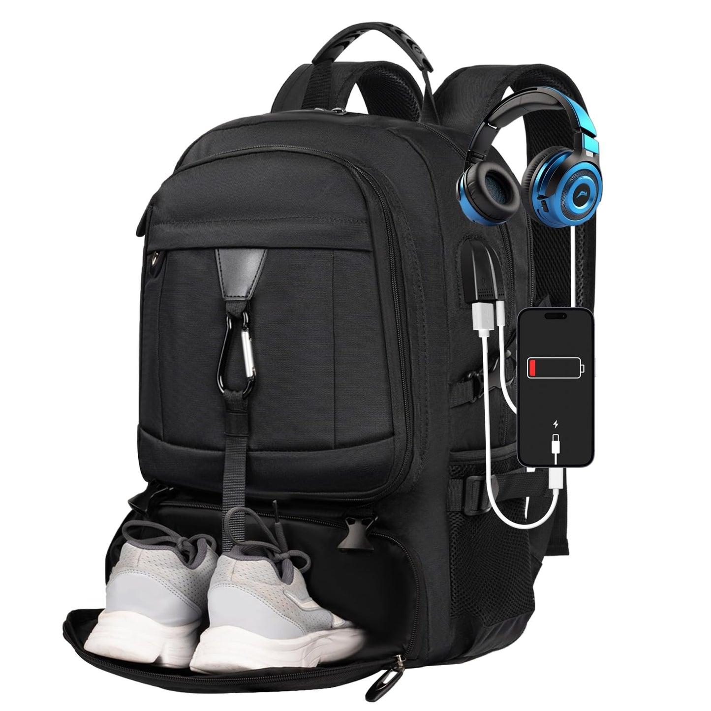 CIMALAY Travel Business Laptop Backpack with USB Charging Port and Shoe Pocket, College, Business and Hiking Camping, Black, M(Fits 4.92-5.91ft height), Classic