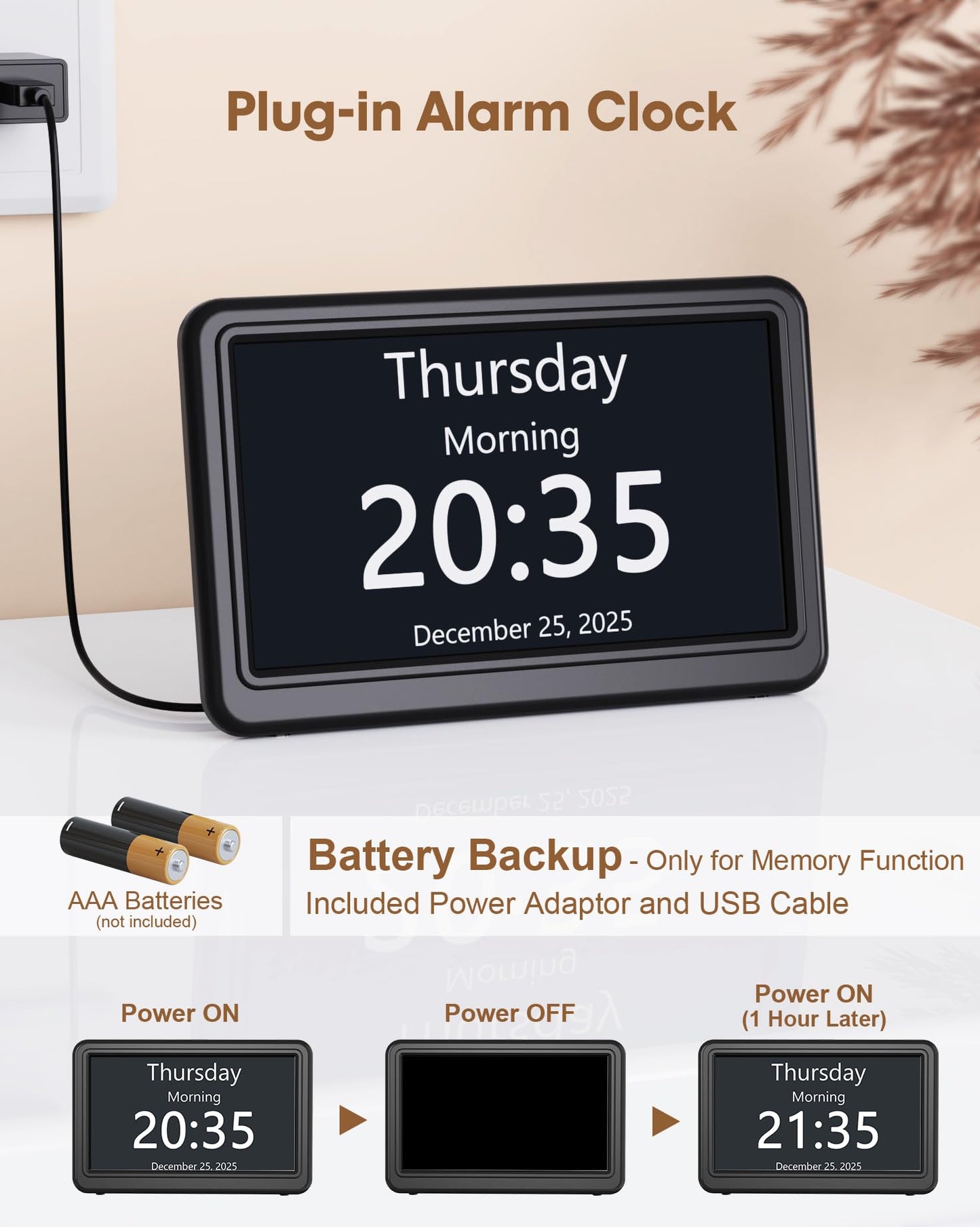 20 Alarms Dementia Clock for Seniors 7" Large Display Digital Calendar Clock with 20 Custom Reminders, 12 Display Modes, 18 Ringtones Electronic Calendar for Elderly Alzheimer’s Black