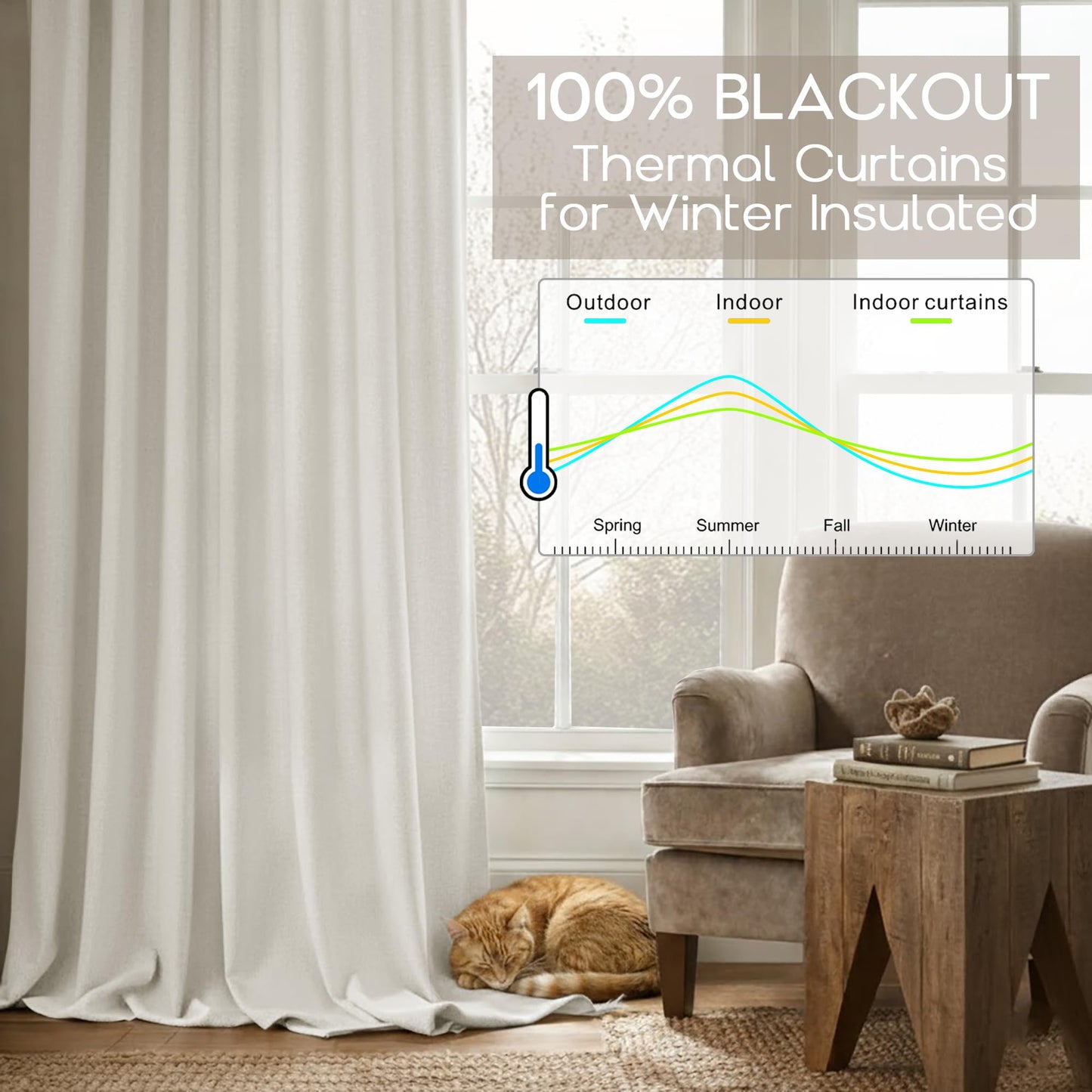 Linen Blackout Curtains 92 Inches Long,Black Out Back Tab Boho Curtains 2 Panels for Bedroom Living Room,Natural Cream