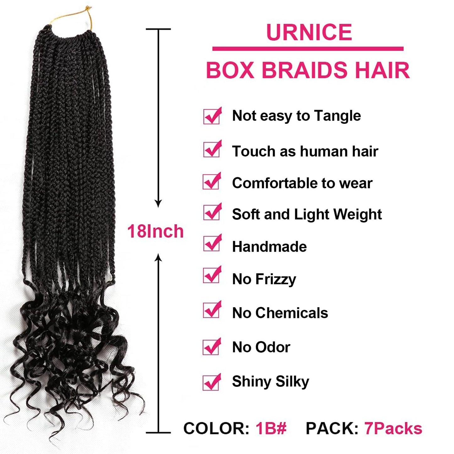 7 Packs 18 Inch Box Braids Crochet Hair Crochet Box Braids with Curly Ends Goddess Box Braids Crochet Hair Curly Prelooped Crochet Hair Bohemian Box Crochet Braids Hair For Black Woman (18 Inch, 1B#)