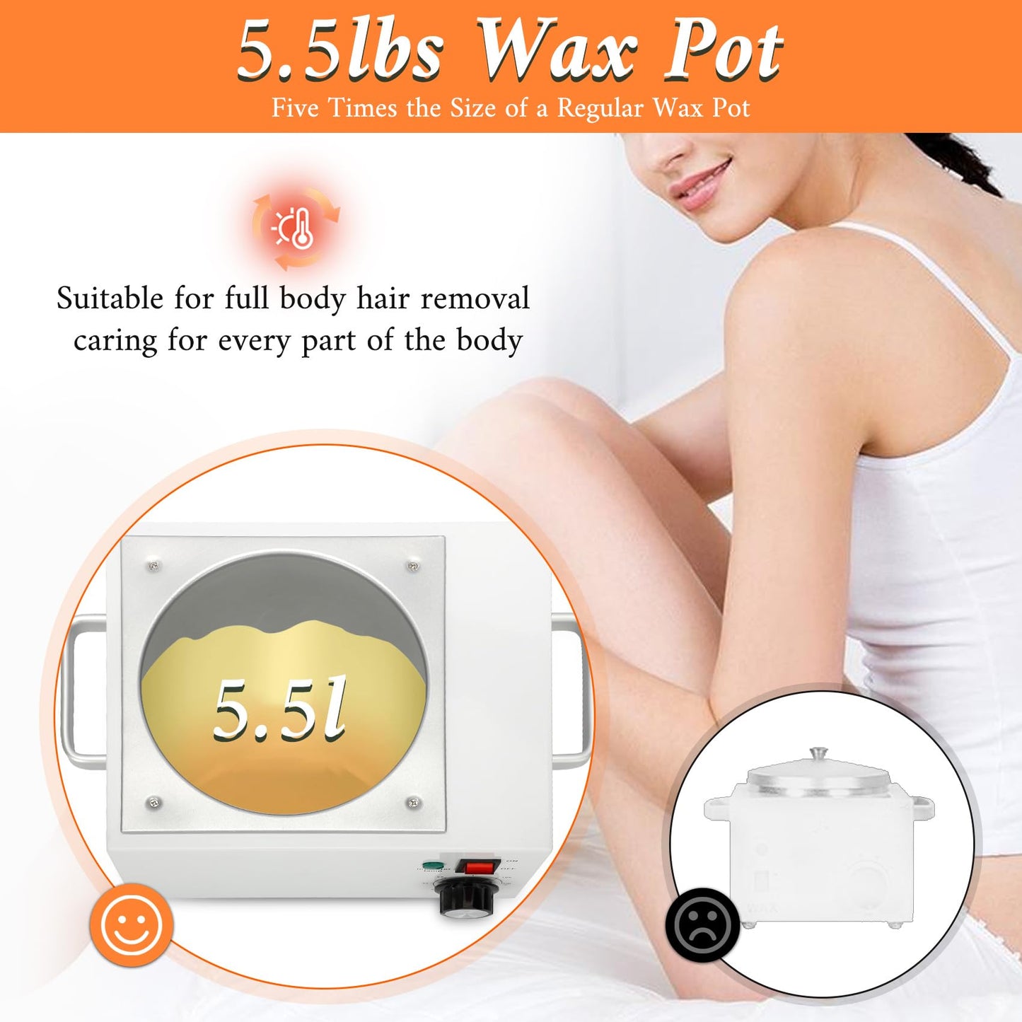 5.5 lbs Wax Pot Warmer Professional for Hair Removal,Large Wax Pot with 32-248℉(0-120℃) Temperature Adjustment Settings for Home,Beauty Salon,Spa,Barber Shop,Gift