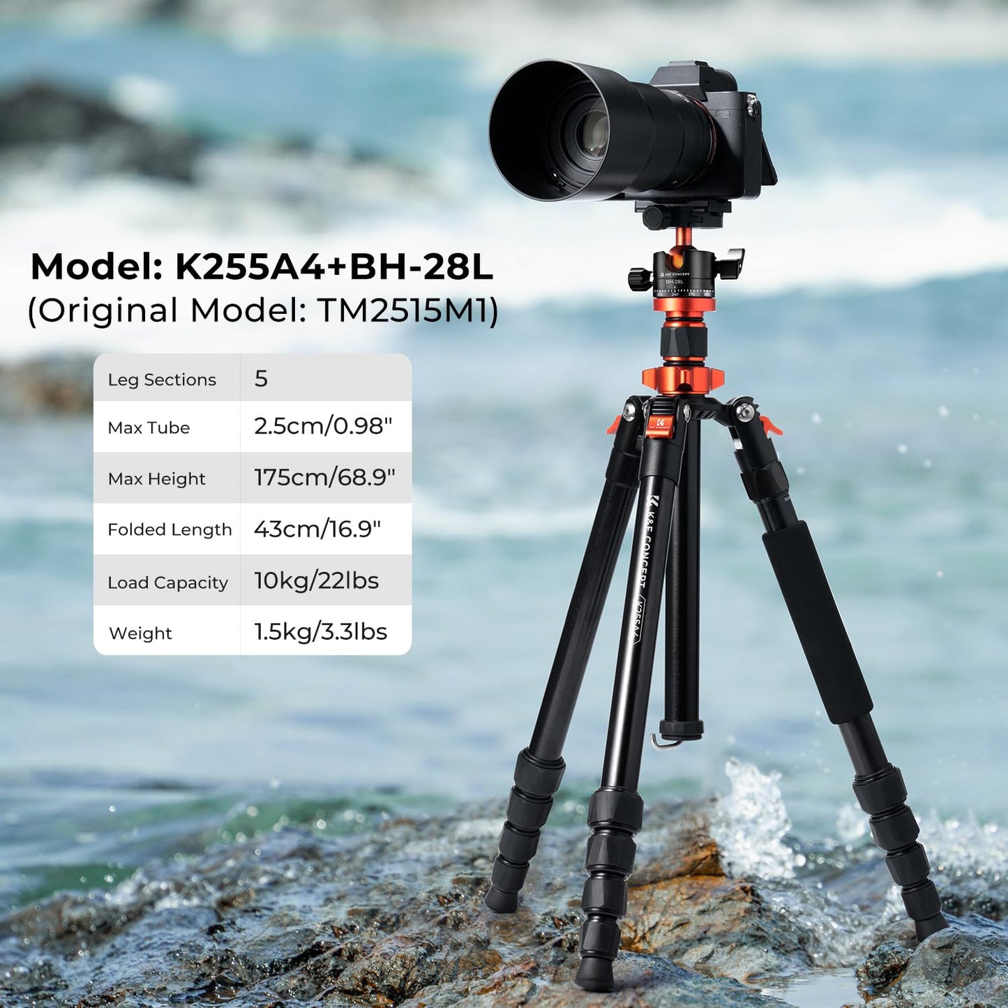Camera Tripod, K&F Concept 68" Aluminum Tripod Monpod with 360 Degree Ball Head, 1/4" Quick Release Plate and Carrying Case for DSLR Canon Nikon Sony -Load Capacity 22lbs/10kg K255A4+BH-28L