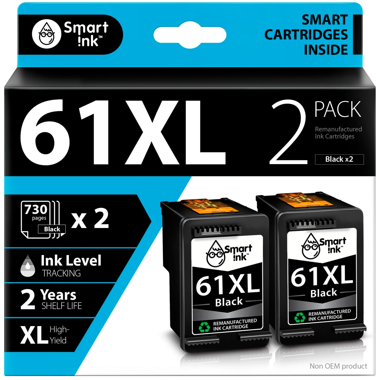 Smart Ink Remanufactured Ink Cartridge Replacement for HP 61XL 61 XL 2 Black Combo Pack to use with HP Envy 4500 5530 Deskjet 1000 1050 1512 1513 2540 2542 2549 3510 3050 3050A 4630 5530