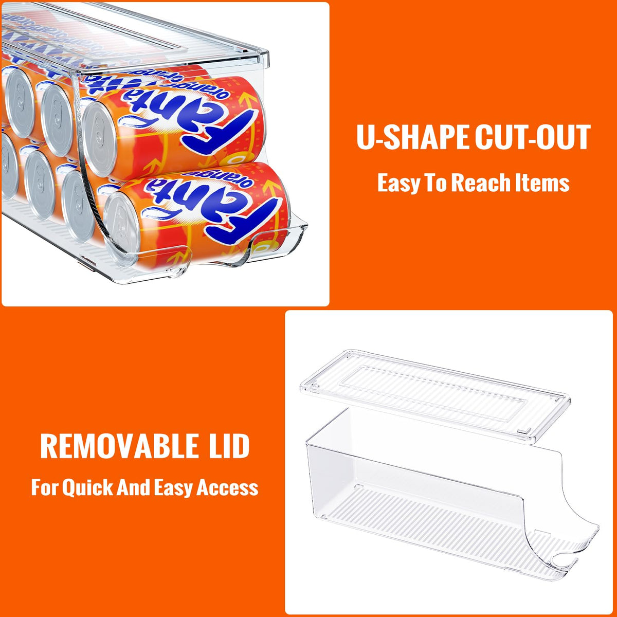 SCAVATA Soda Can Organizer for Refrigerator, Stackable Canned Food Pop Cans Container Can Holder Dispenser with Lid for Fridge Rack Freezer, Clear Storage Bins-Holds 12 Cans Each (4 Pack)