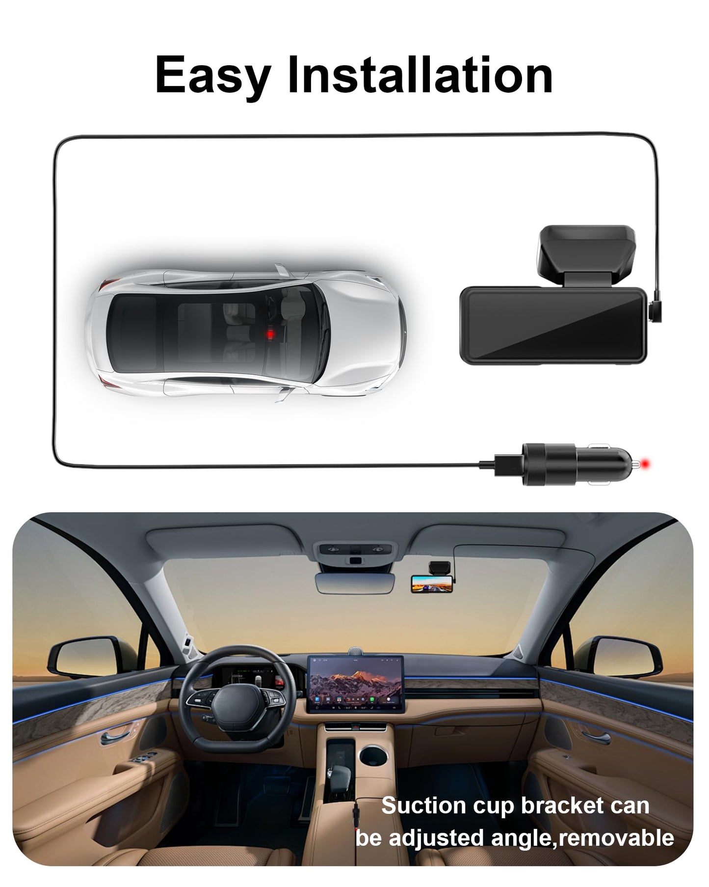 Dash Cam 4K Ultra HD, Front Dash Camera for Cars Built-in GPS, 5.8GHz WiFi, APP Control, 3.2" IPS Screen, Night Vision, Wide Angle, WDR, 24H Parking Mode,Included 64GB Card and 48W 2- Port Car Charger