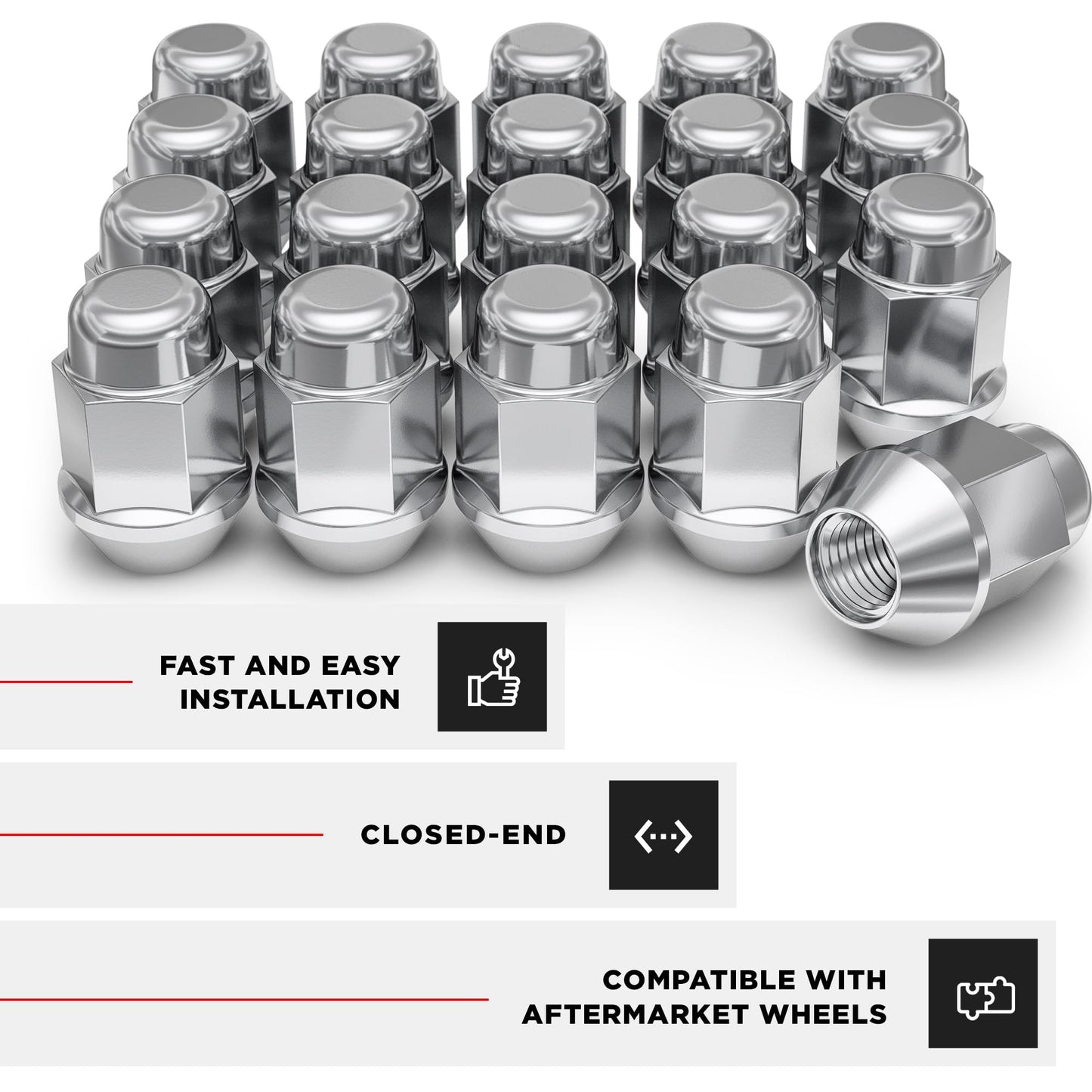 White Knight 1706S-20AM 12mm x 1.25 Thread Size Chrome Bulge Acorn Lug Nut, 20-Pack