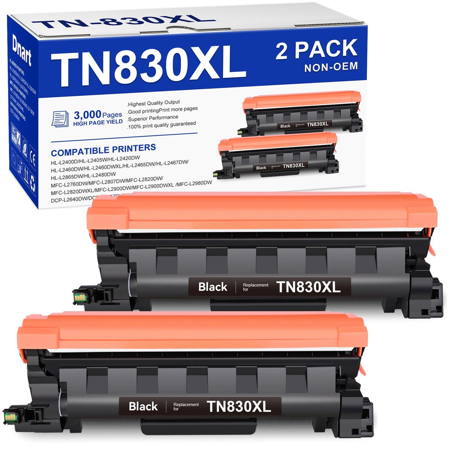 [with CHIP] TN830XL Toner Cartridge Replacement for TN830XL TN-830XL TN830BK TN-830 XL Compatible with Brother DCP-L2640DW HL-L2460DW MFC-L2820DW HL-L2400D HL-L2405W HL-L2865DW Printer (2 Black)