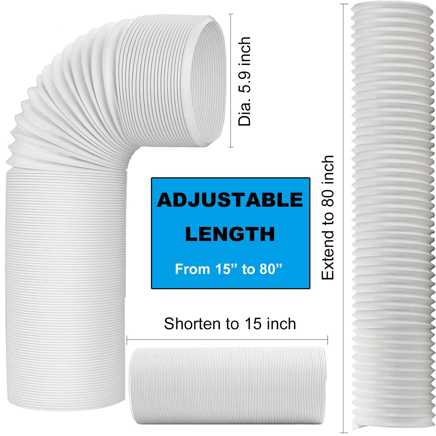 YinNorth 80" Length 5.9 Inch Diameter Portable Air Conditioner Hose Exhaust Vent AC Hose Counter-Clockwise Thread Tube Universal Replacement Compatible with Haier, LG, Delonghi and More