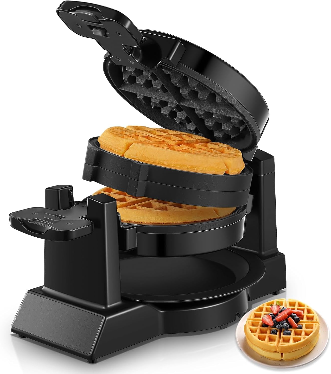 FOHERE Waffle Maker, 8-Slice Belgian Waffle Maker, 180° Rotating Waffle Iron with Double Waffle Plates, Nonstick Plates and Removable Drip Tray, Cool Touch Handle (Large)
