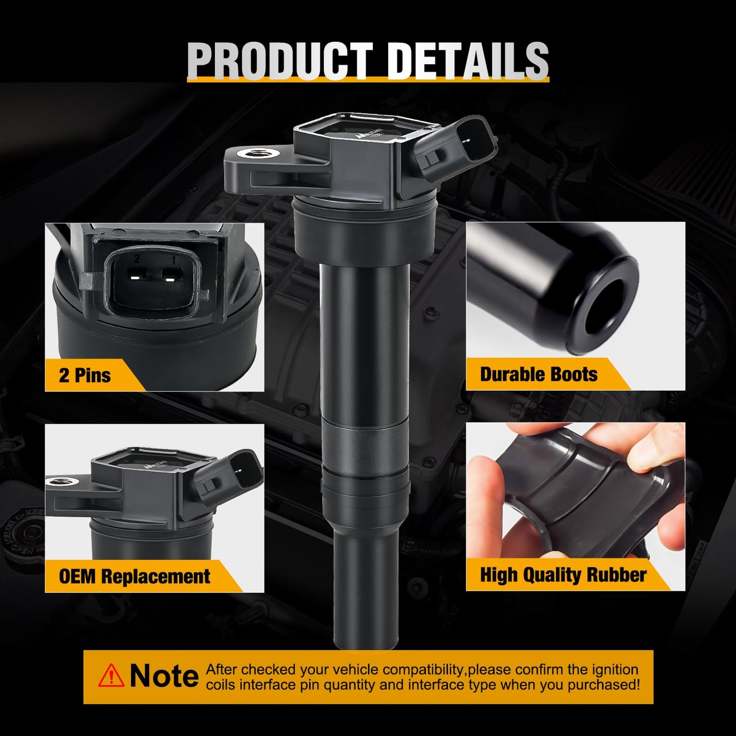 Nilight Ignition Coil Packs Set of 4 Fit UF651 for Hyundai KIA 2011 2012 2013 2014 2015 2016 17 18 19 2020 Tucson Elantra Soul FORTE 1.8 2.0L OE#5C1861 C1804 11788511 273002E000 (2-pin) Ignition Coils