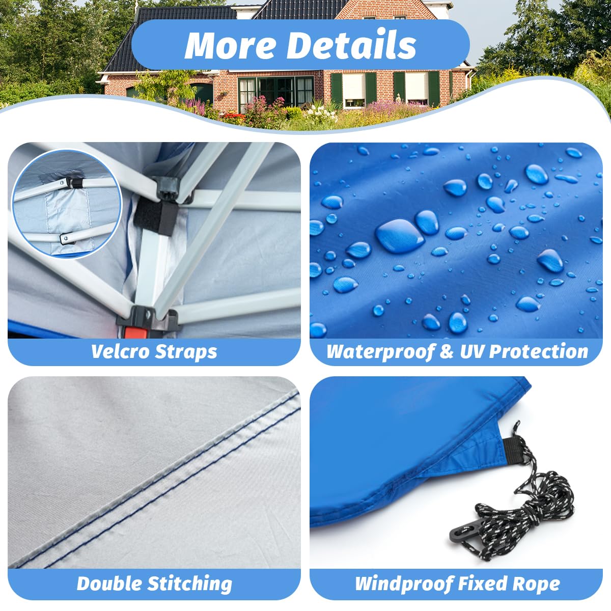 10x10 Canopy Replacement Top for Straight Leg, Pop-up Canopy Tent Replacement Cover, Waterproof Instant Canopy Top Cover with Rope for Garden, Picnic, Camping(Blue)