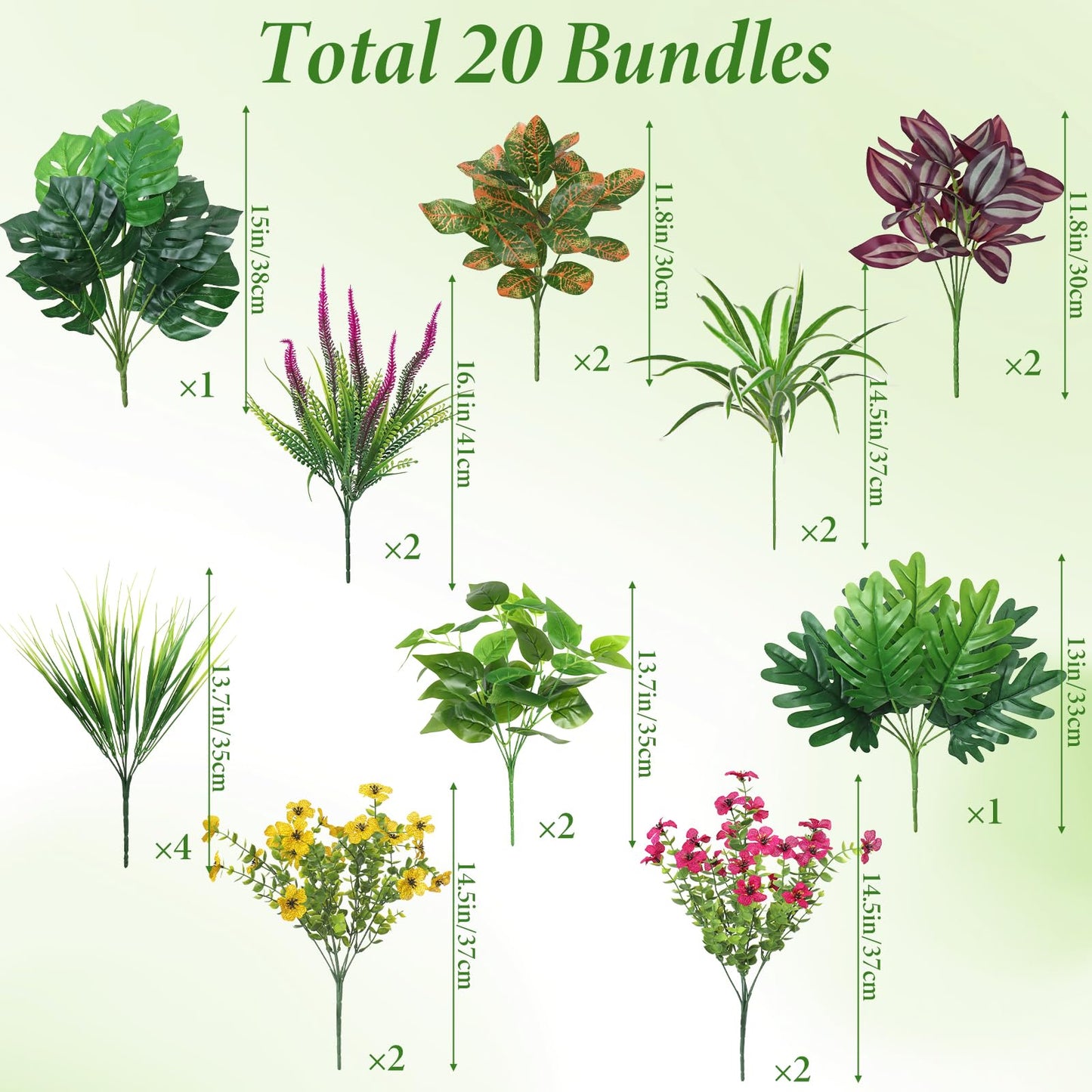 Dremisland 20 Bundles Artificial Plants Outdoor UV Resistant Artificial Fake Flowers Greenery Stems Faux Shrubs Plastic Boxwood Plants for Porch Planter Window Box Home Spring Summer Decor