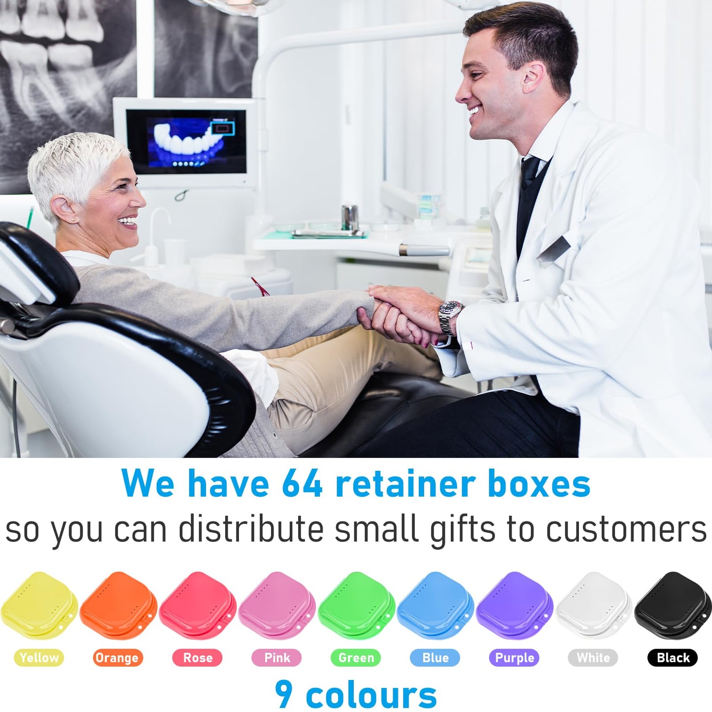 64 Pcs Dental Retainer Case with Vent Holes Mouth Guard Case Aligner & Night Guard Holder False Teeth Storage Container for Travel Office Household, 9 Colors (Classic Color)