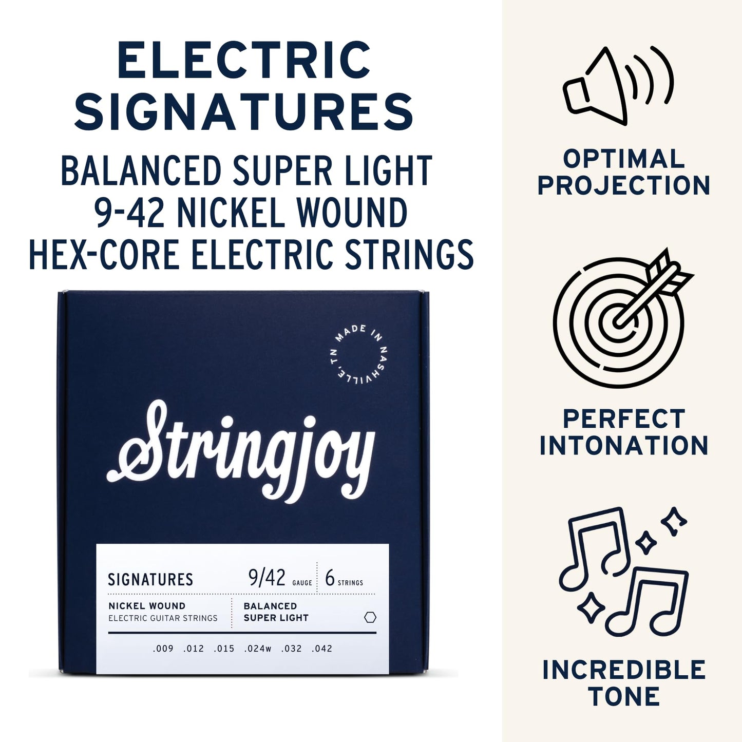 Stringjoy Balanced Super Light Gauge Signatures Nickel Electric Guitar Strings 9-42, BAL9, Exceptional Playability and Tone, Electric 6 String Set, 2-Pack