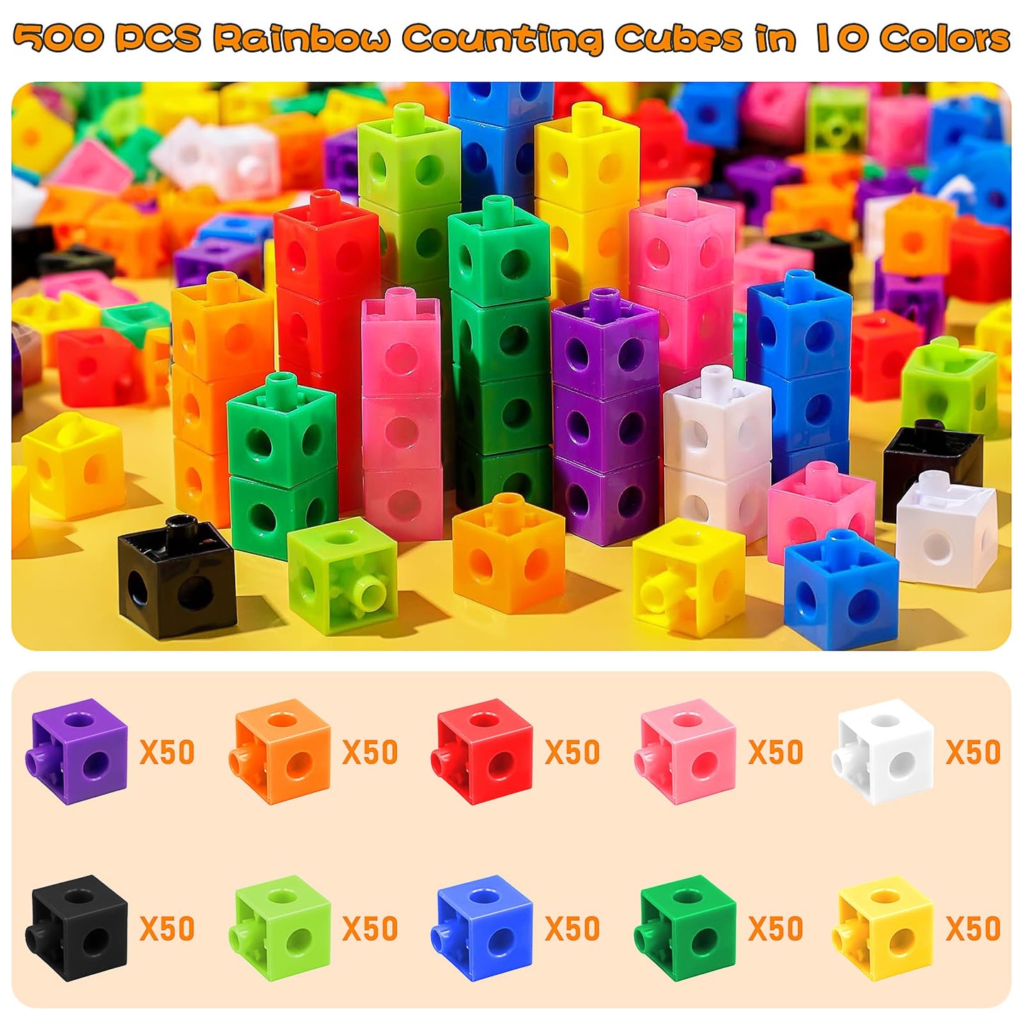 500 Pcs Math Learning Linking Cube with Storage Container Counting Cubes, Colorful Plastic Counting Blocks, Manipulatives Classroom Learning Supplies for Educational