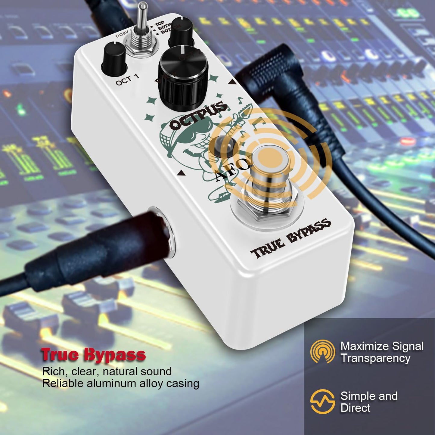 Polyphonic Octave Guitar Pedal, Digital Octave Mini Pedal,3 Modes Octave Shifter with Top/Both/Bottom Selection, Compact & Practical Aluminum Build, True Bypass for Electric Guitar