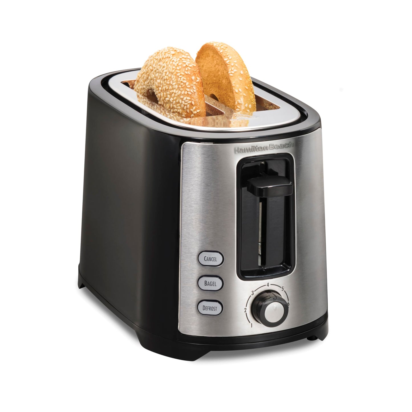 Hamilton Beach 2 Slice Extra Wide Slot Toaster with Bagel & Defrost Settings, Shade Selector with 7 Browning Levels, Toast Boost, Auto Shutoff, Black & Stainless Steel (22633G)