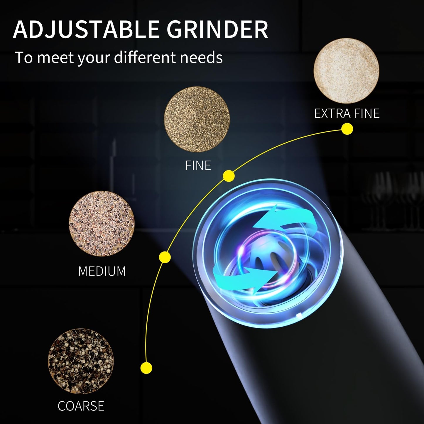 PEIPU Electric Pepper and Salt Grinder, Rechargeable Seasoning Mill，Adjustable Coarseness,with LED Light,One Hand Automatic Operation, Stainless Steel
