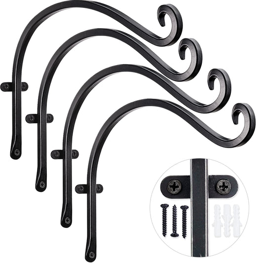 AJART Ceiling Hooks for Hanging Plants: Iron Plant Hanger for Wall Moun (12"-Black-4Pcs, 12" Black)