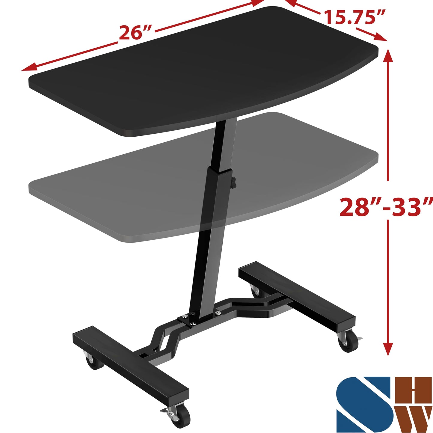 SHW Mobile Height Adjustable Laptop Rolling Cart with Height Adjustment from 28" to 33" (71 cm to 84 cm), Black