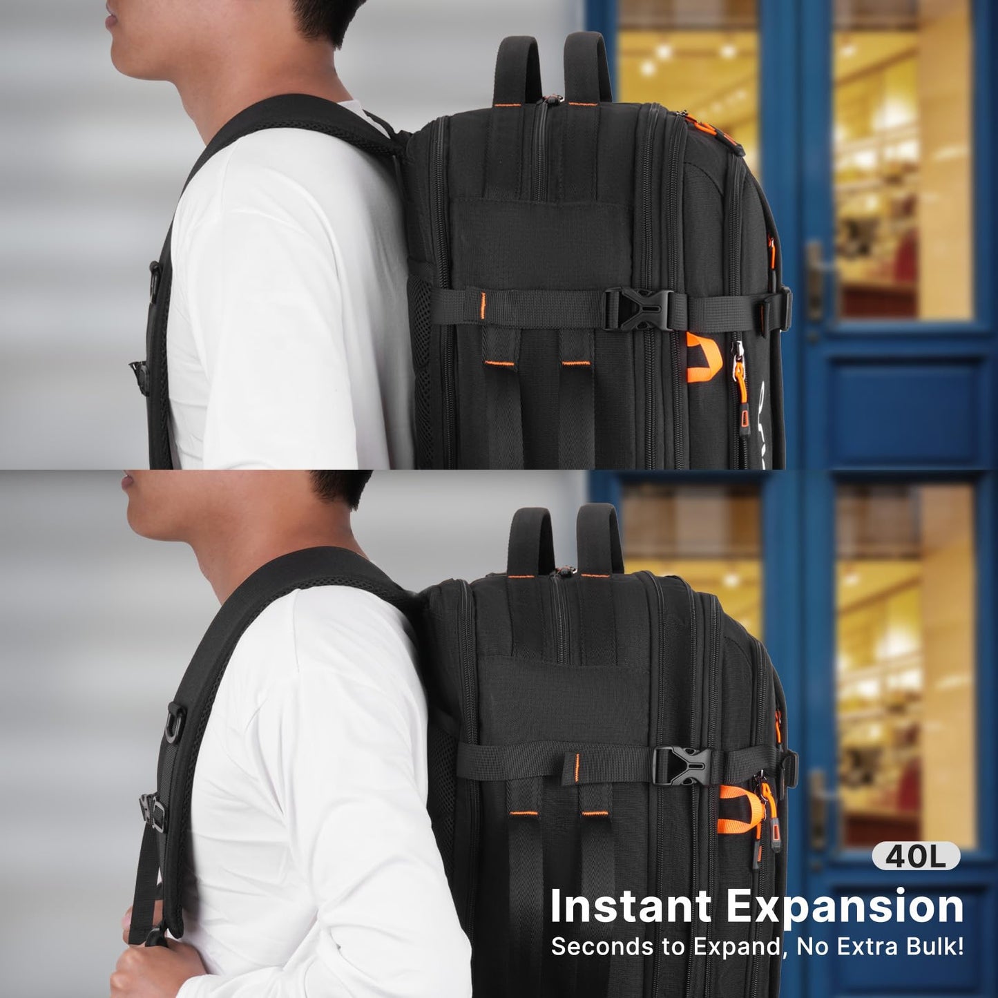 MOSISO 40L Travel Backpack for Men, Large Rucksack Duffel Bag Carry on Daypack with USB Port, Fits 15.6 inch Laptop Backpack, Black