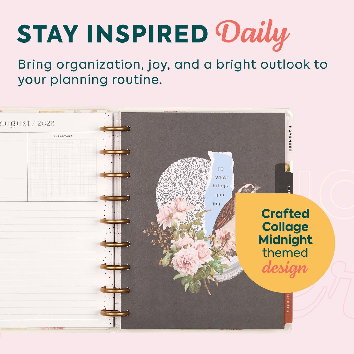 The Happy Planner Crafted Collage Midnight Classic 18 Month Disc Bound Dated Planner