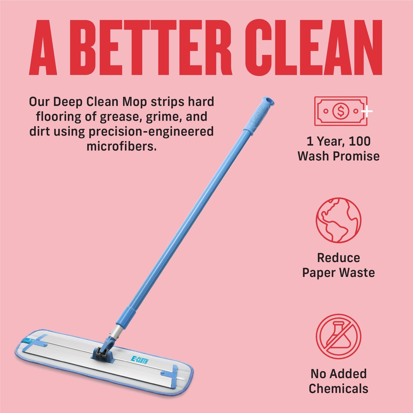 E-Cloth Deep Clean Mop – European Microfiber Damp Mop with Sturdy Telescoping Handle
