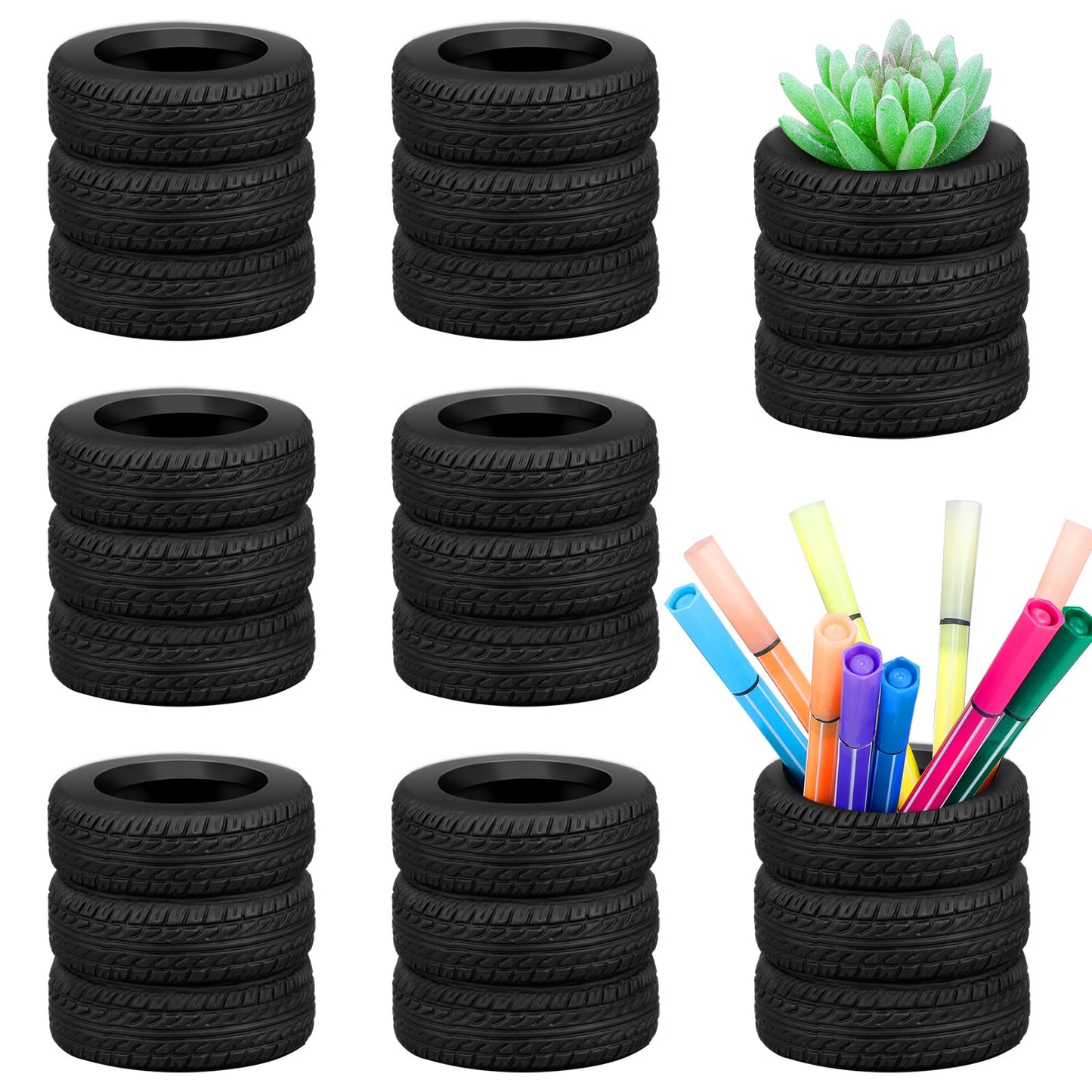 Tenceur 8 Pcs Tire Holder for Pens Car Truck Desk Pen Holder Back to School Gift Mechanic Appreciation Gifts Car Desk Decor for Men Funny Pencil Boxes Organizer for Classroom Home Office Table