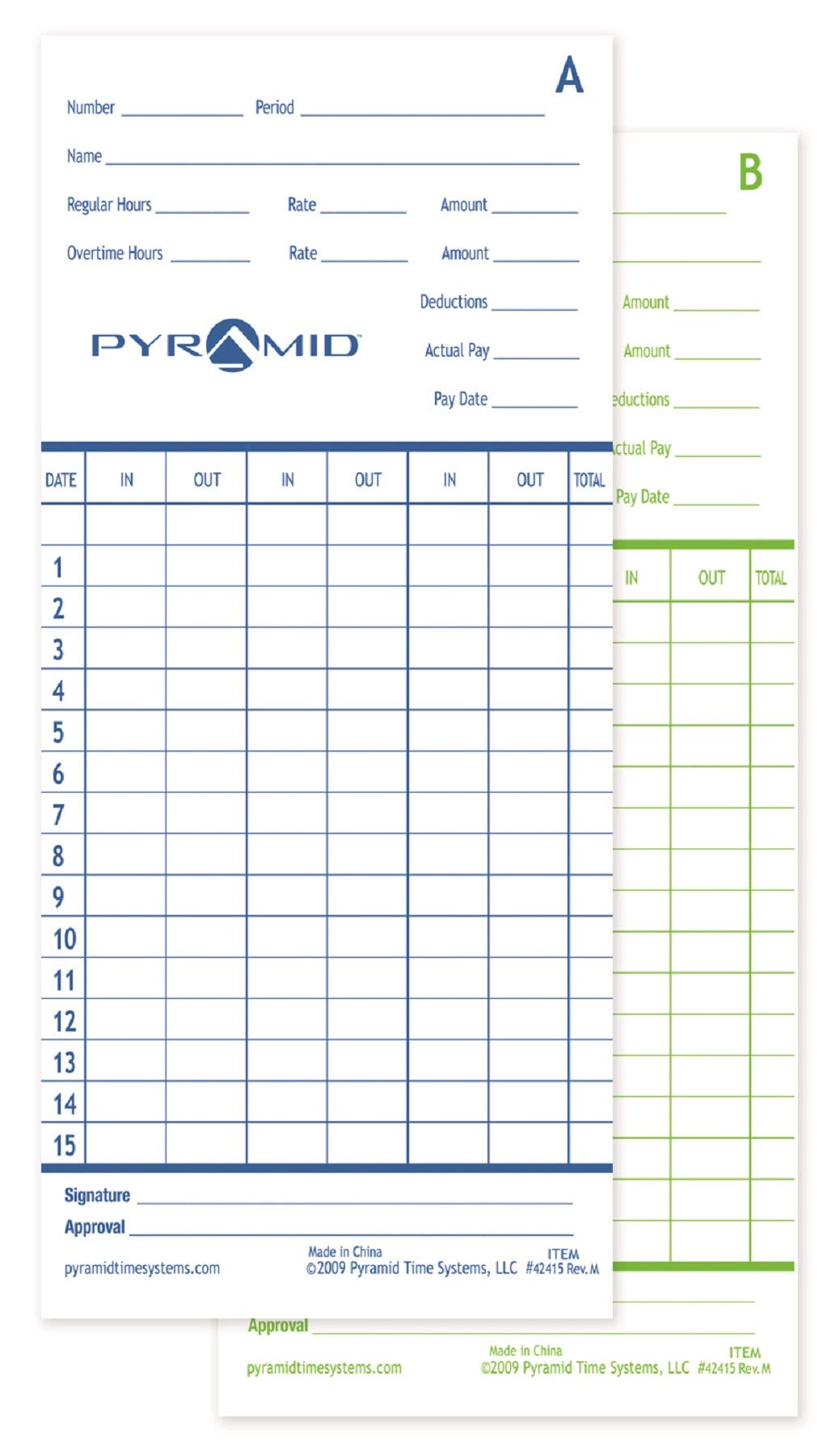 Pyramid Time Systems, 42415PK3, 300 Count Genuine and Authentic Time Cards for 2500, 2500K1, 2600, 2650 Series Time Clocks from Pyramid, Time Cards