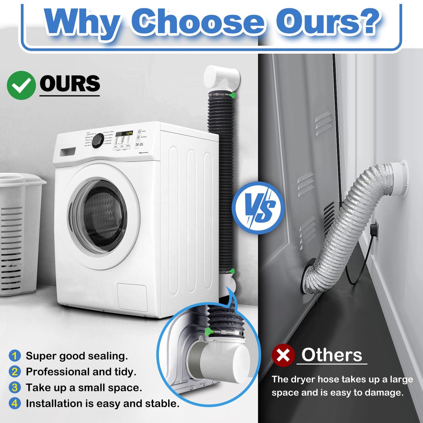Dryer Vent Hose for Tight Space,90 Degree Dryer Vent Elbow,Better Than Magnetic Dryer Vent Connector Kit,Dryer Vacuum Hose Attachment