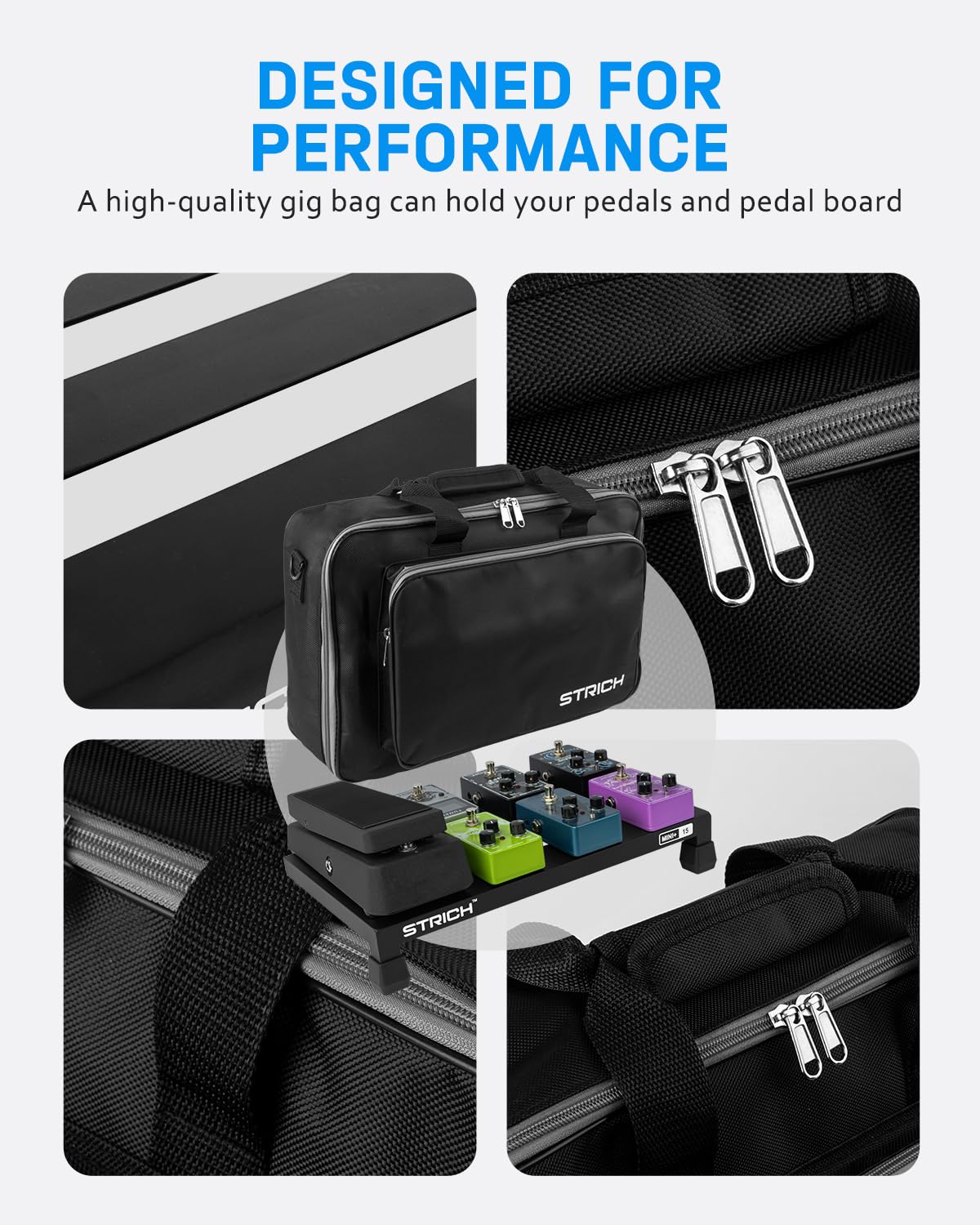 STRICH Guitar Pedal Board Aluminum Alloy 1.2lb Super Light Effect Pedalboard 15'' x 8.66'' with Carry Bag, MINI+ 15