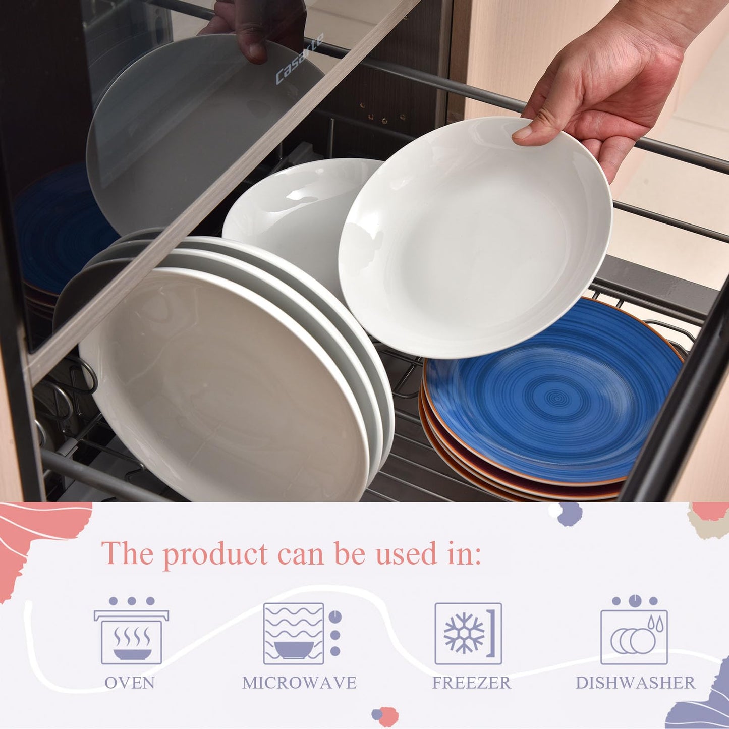 Miicol White Pasta Bowls 28 oz / 800ml, Ceramic Salad Bowls Set of 6, Wide and Shallow Serving Bowl 8.25 inch / 21cm, Large Pasta Plates, Serving Dish for Soup, Dinner, Microwave and Dishwasher Safe