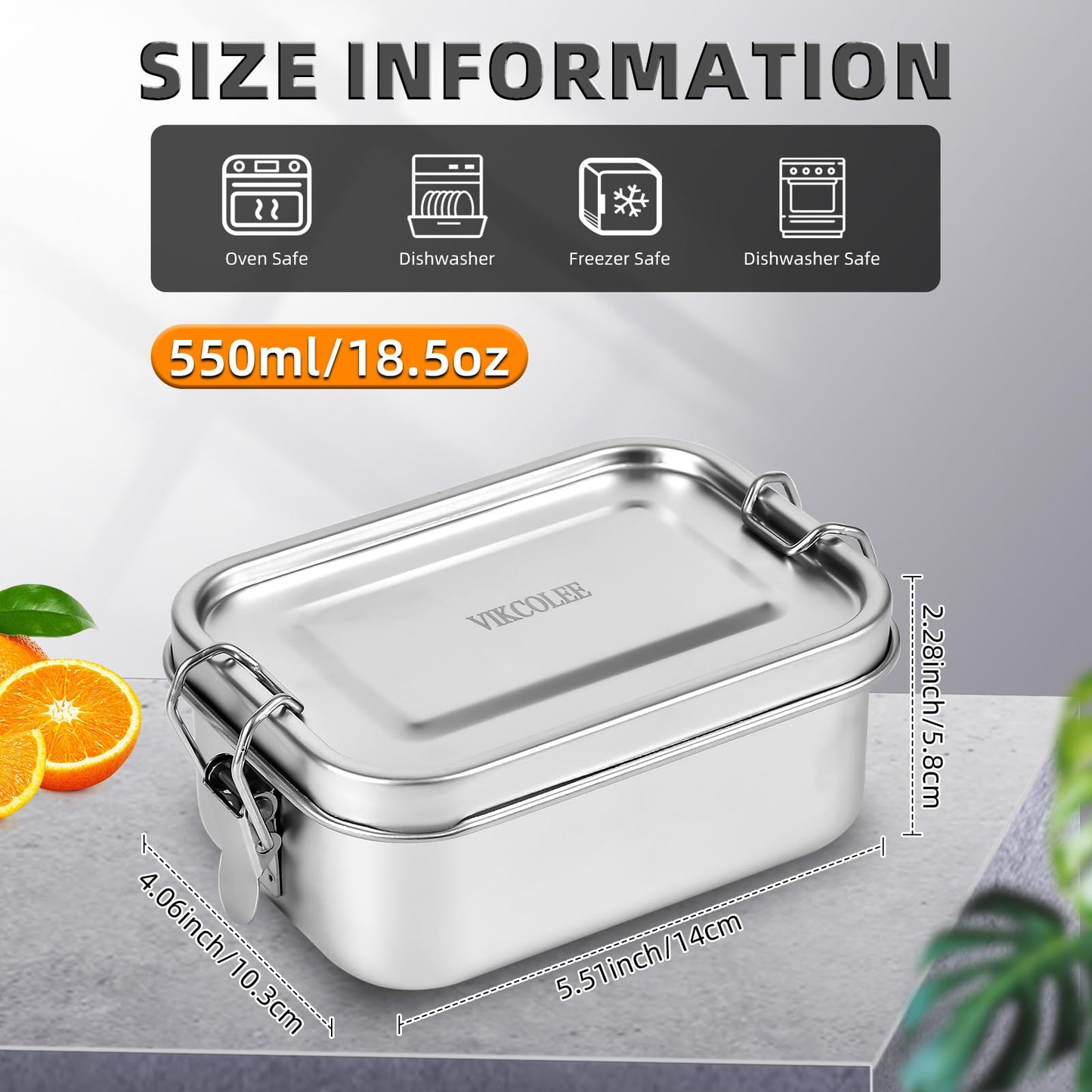 VIKCOLEE 4 PCS Stainless Steel Bento Box 550ml, Metal Lunch Box Food Containers, Steel Lunch Container for Home, Work, Camping (4pcs, 550ml)