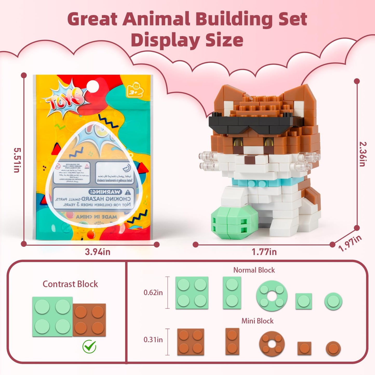 IBLOTIME Party Favors Micro Animal Building Sets Easter 12 Mini Cat Dog Figures 2189 PCS Micro Bricks Creative Building Kit Display Gift Christmas Birthday Ages 14+