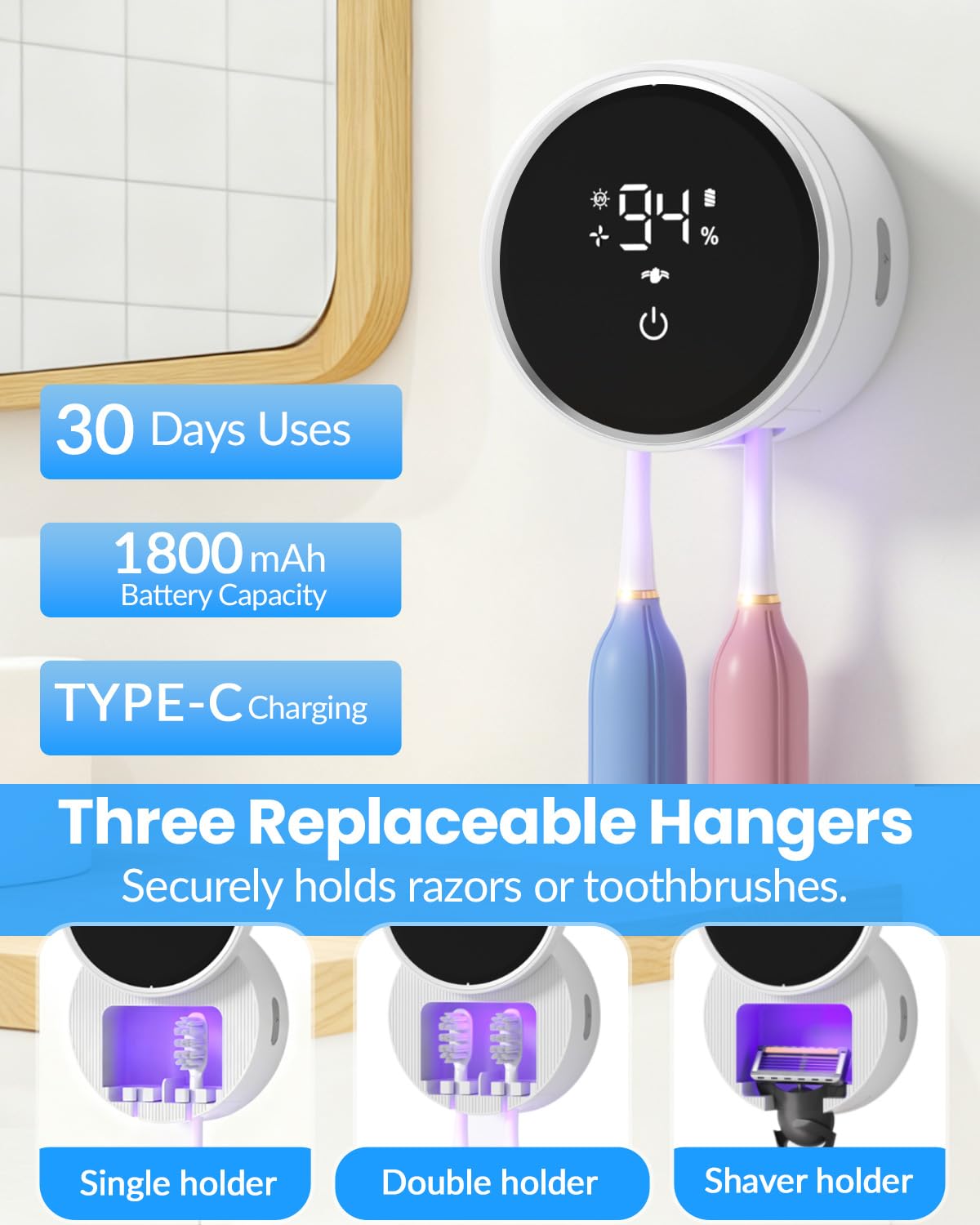 GEVOODIX Wall-Mounted Toothbrush Sanitizer and Holder with Auto-Inductive Cover, Bathroom Organizer and Cleaner, Air Drying Storage for Electric, Manual and Kids' Toothbrushes