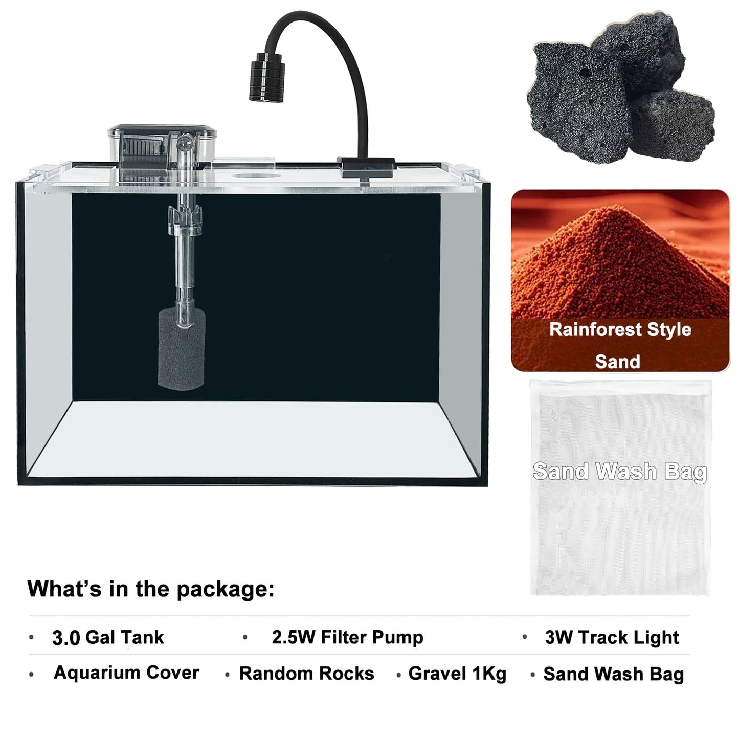 Craftsbosys 2.8 GAL Nano Fish Tank with Filter, Led Light, Gravel, Stone, Aquascape Starter Aquarium Set, Betta Fish Tank (30x18x20cm,10L)