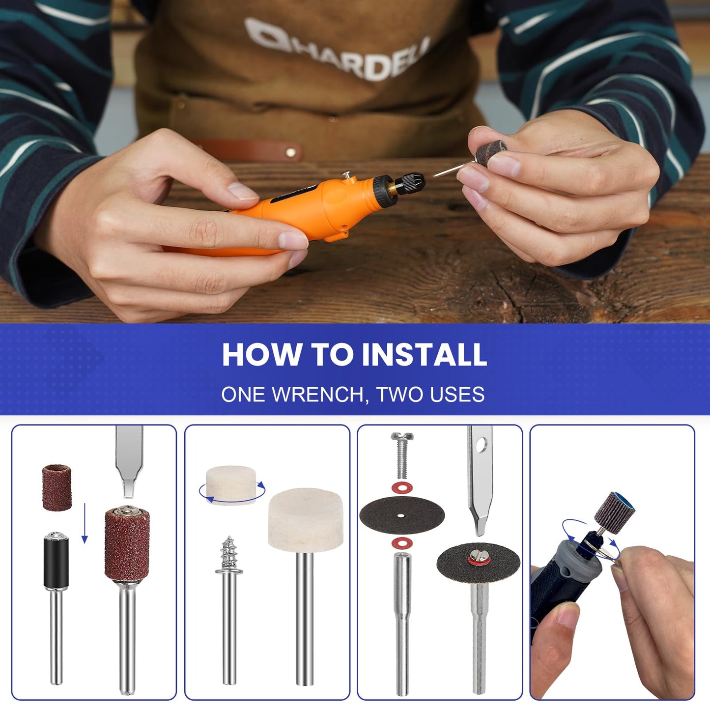 HARDELL Rotary Tool Accessories, Fits Dremel Rotary Tools, 508PCS Power Rotary Tool Bits with 1/8"(3.2mm) Diameter Shanks, Universal Fitment for Sanding, Drilling, Polishing, Carving, Cleaning
